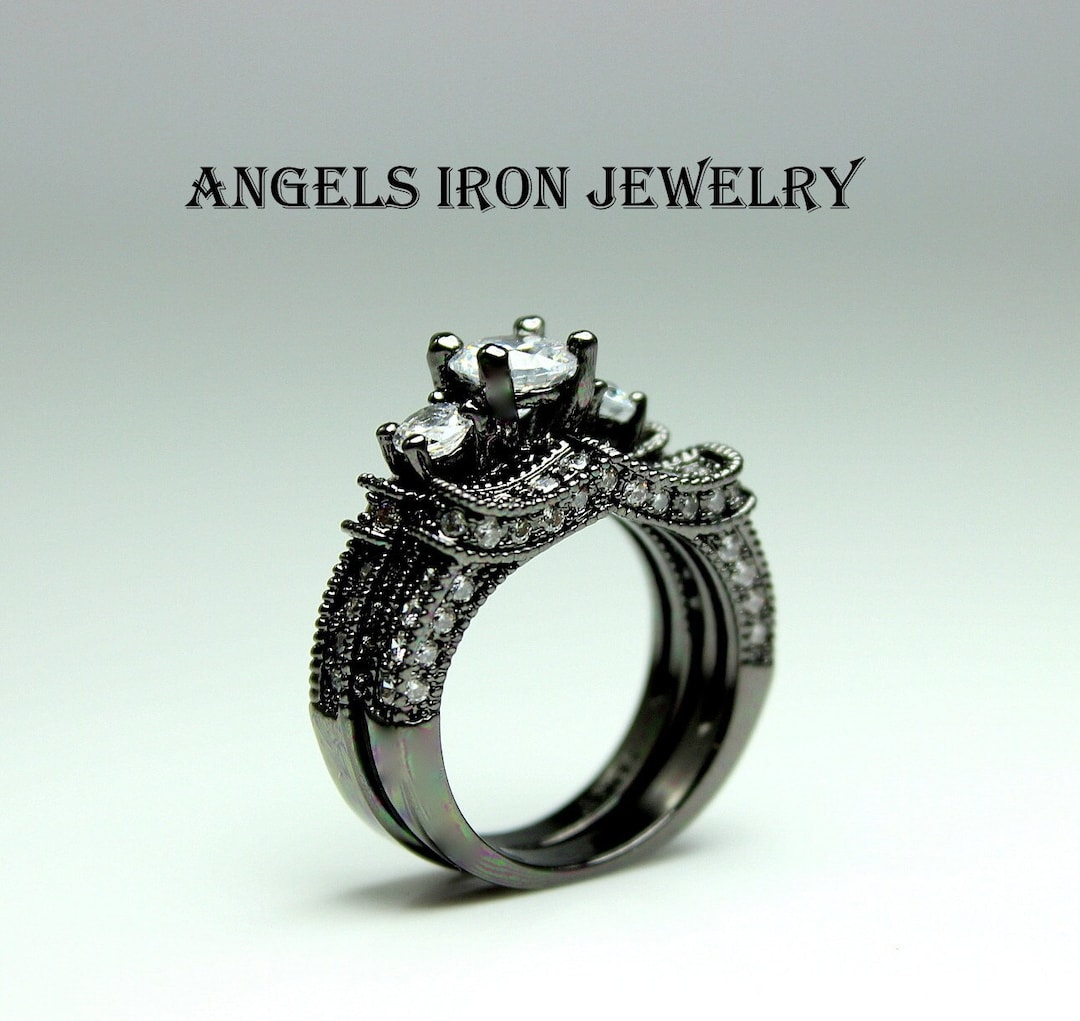 Black Gold Engagement Ring Women Wedding Anniversary Promise Rings