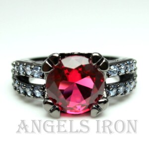 BEST SELLER Black Gold Ring Red Ruby CZ Wedding Engagement Anniversary Promise Rings Goth Unique Jewelry Women Gift for her girlfriend wife
