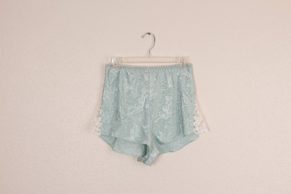 Vintage pastel sage green lace tap pants lingerie… - image 1