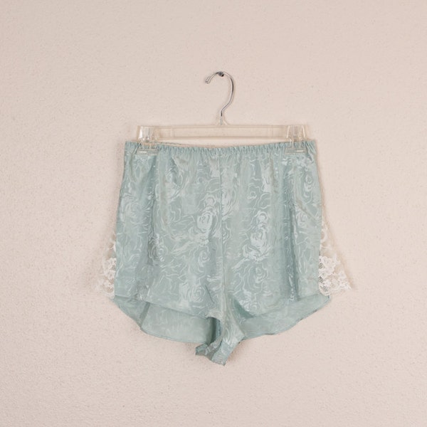 Vintage pastel sage green lace tap pants lingerie hot pants shorts