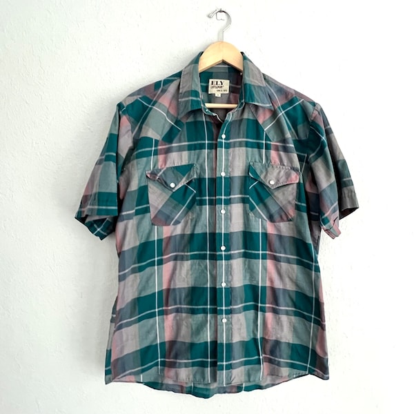 Ely Cattleman green plaid pearl snap shirt