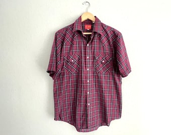 Vintage maroon Plains westernwear pearlsnap shirt