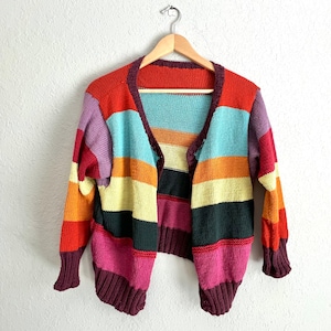 Vintage women's rainbow colorblock cropped cardigan knit sweater