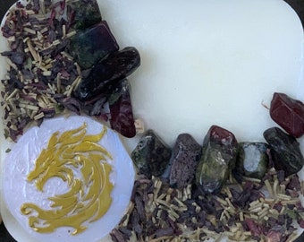 GUARDIAN Floating Meditative Candle made with Rosemary and Hibiscus Herbs, Dragon Totem and Dragon’s Blood Jasper Crystals