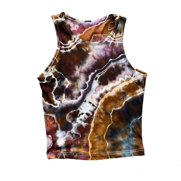 Geode Tie Dye Crop Top / Small / Brown / Earthy / Hand Dyed / Stretch / Comfy / Tank / Cropped / Hippie / Yoga Top / Ribbed / Rayon / Agate