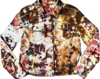 Tie-Dye Jean Jacket / Large /  Denim Jacket / Brown / Earthy / Hippie / Boho / Festival / Stretchy / Hand Dyed / Ice Dyed Jacket