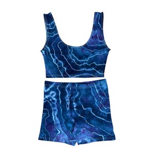 Tie-dye Crop Top and Shorts Set / Large / Matching Set / Geode / Ice Dye / Festival Outfit / Bike Shorts / Hippie / Earthy / Blue