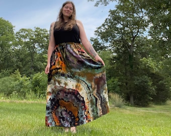 CUSTOM Geode Tie Dye Maxi Skirt / Choose Your Size / Reverse Dye / Made to Order / Festival Fashion / Hippie Skirt / Agate / Boho