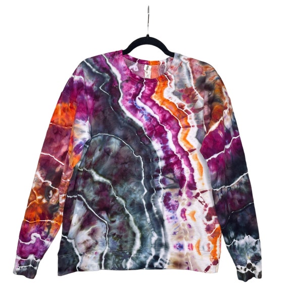 Geode Tie Dye Sweatshirt / Medium / Unisex / Adult / Pink / Orange / Ice Dye / Long Sleeve / Hand Dyed / Cotton / Hippie / Crew Neck