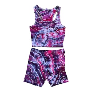 Tie-dye Crop Top and Shorts Set / Large / Matching Set / Geode / Ice Dye / Festival Outfit / Bike Shorts / Hippie / Earthy / Purple / Pink