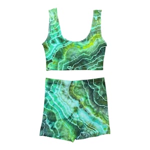Tie-dye Crop Top and Shorts Set / Large / Matching Set / Geode / Ice Dye / Festival Outfit / Bike Shorts / Hippie / Rave / Yoga / Green