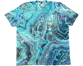 Geode Tie Dye T-Shirt / 3XL / Unisex / Adult / Blue / Turquoise / Psychedelic / Ice Dye / Short Sleeve / Hand Dyed / Cotton / Hippie / Agate