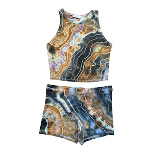 Tie-dye Crop Top and Shorts Set / Large / Matching Set / Geode / Ice Dye / Festival Outfit / Bike Shorts / Hippie / Earthy / Brown / Black
