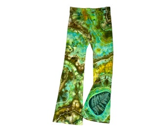 CUSTOM Fern Print Yoga Pants / Made to Order / Geode / Flares / Bell Bottom / Cotton / Stretch / Earth Tones / Ice Dye / Agate / Green