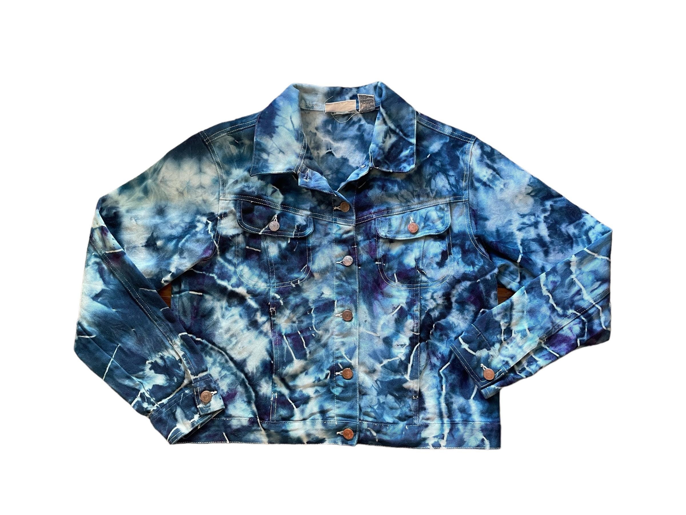 Tie-Dye Jean Jacket / Medium /  Denim Jacket / Blue / Vintage / Upcycled / Earthy / Hippie / Boho / Festival  / Hand Dyed / Ice Dyed Jacket