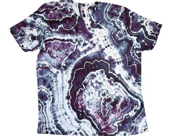 CLEARANCE/ Purple Geode Tie Dye T-Shirt | Unisex Adult Short Sleeve | Hand Dyed Cotton | 2XL XXL | Ice Dye | Hippie Earthy Agate Style