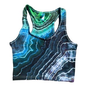 Tie-dye Crop Top / Large / Racerback / Geode / Ice Dye / Festival Outfit / Cotton / Hippie / Green / Blue / Earthy / Rave Clothing / Agate
