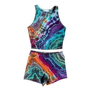 Tie-dye Crop Top and Shorts Set / Small / Matching Set / Geode / Ice Dye / Festival Outfit / Bike Shorts / Hippie / Earthy / Rainbow