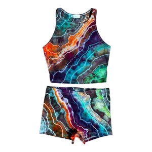 Tie-dye Crop Top and Shorts Set / Medium / Matching Set / Geode / Ice Dye / Festival Outfit / Bike Shorts / Hippie / Earthy / Rainbow