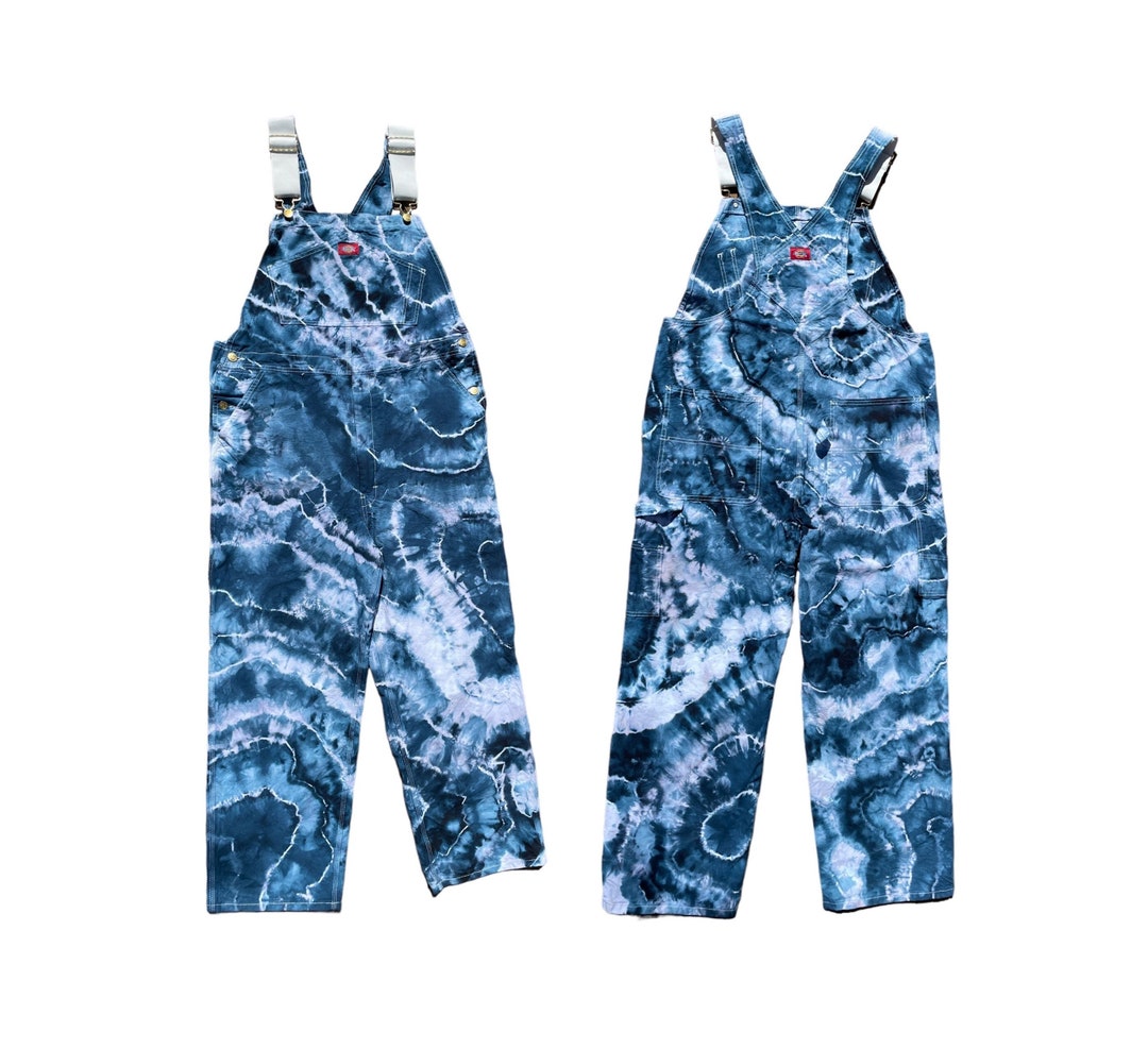 Bat-dyed denim coveralls, men's size XL unclear blue type Vintage Second Hand