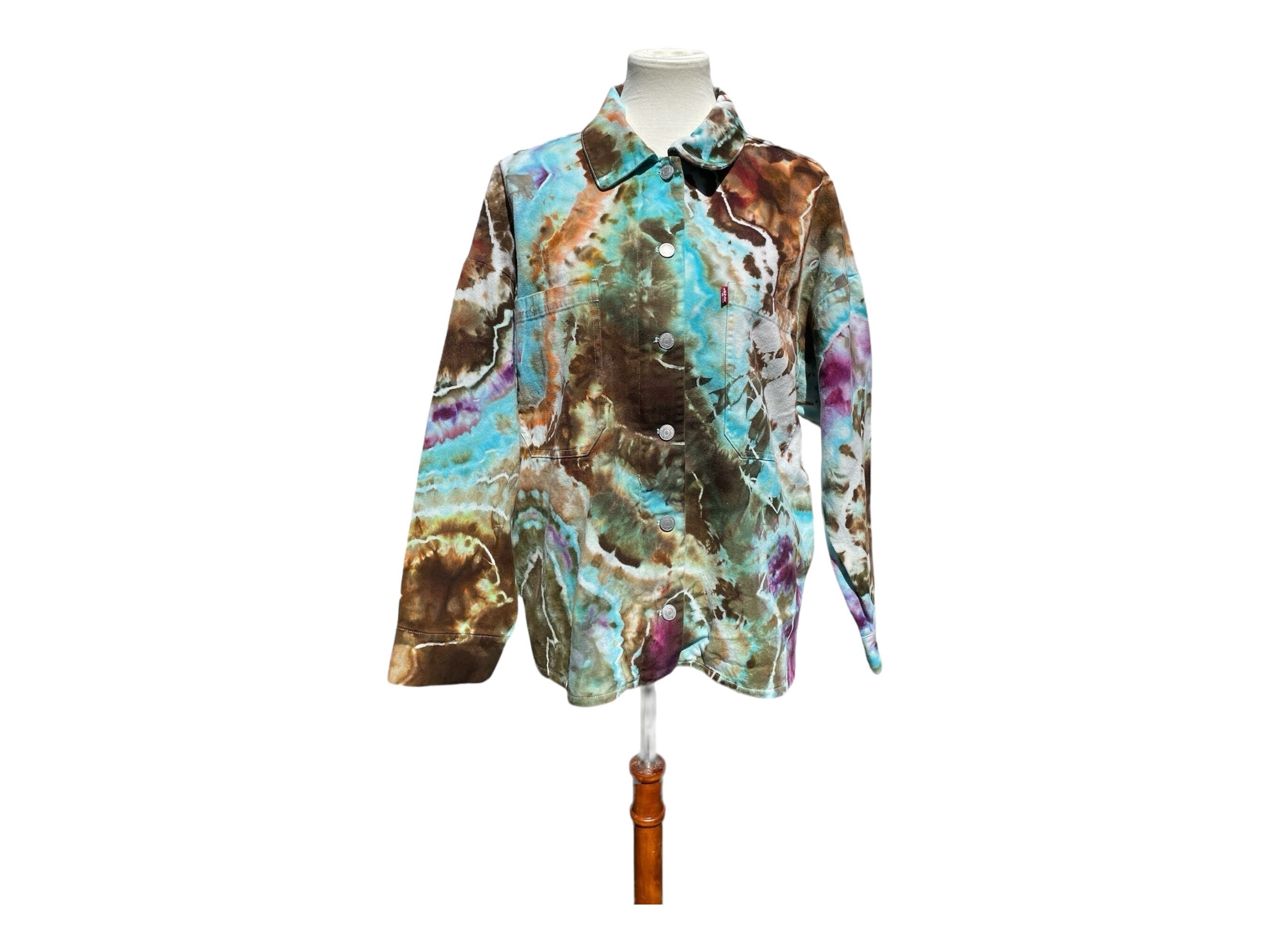 Tie-Dye Jean Jacket / Large / Denim Jacket / Upcycled / Earthy / Levi's / Hippie / Boho / Festival / Oversized / Hand Dyed