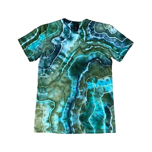 Geode Tie Dye T-Shirt / Small / Green / Blue / Ice Dye / Short Sleeve / Hand Dyed / Cotton / Hippie / Earth Tones / Adult / Unisex