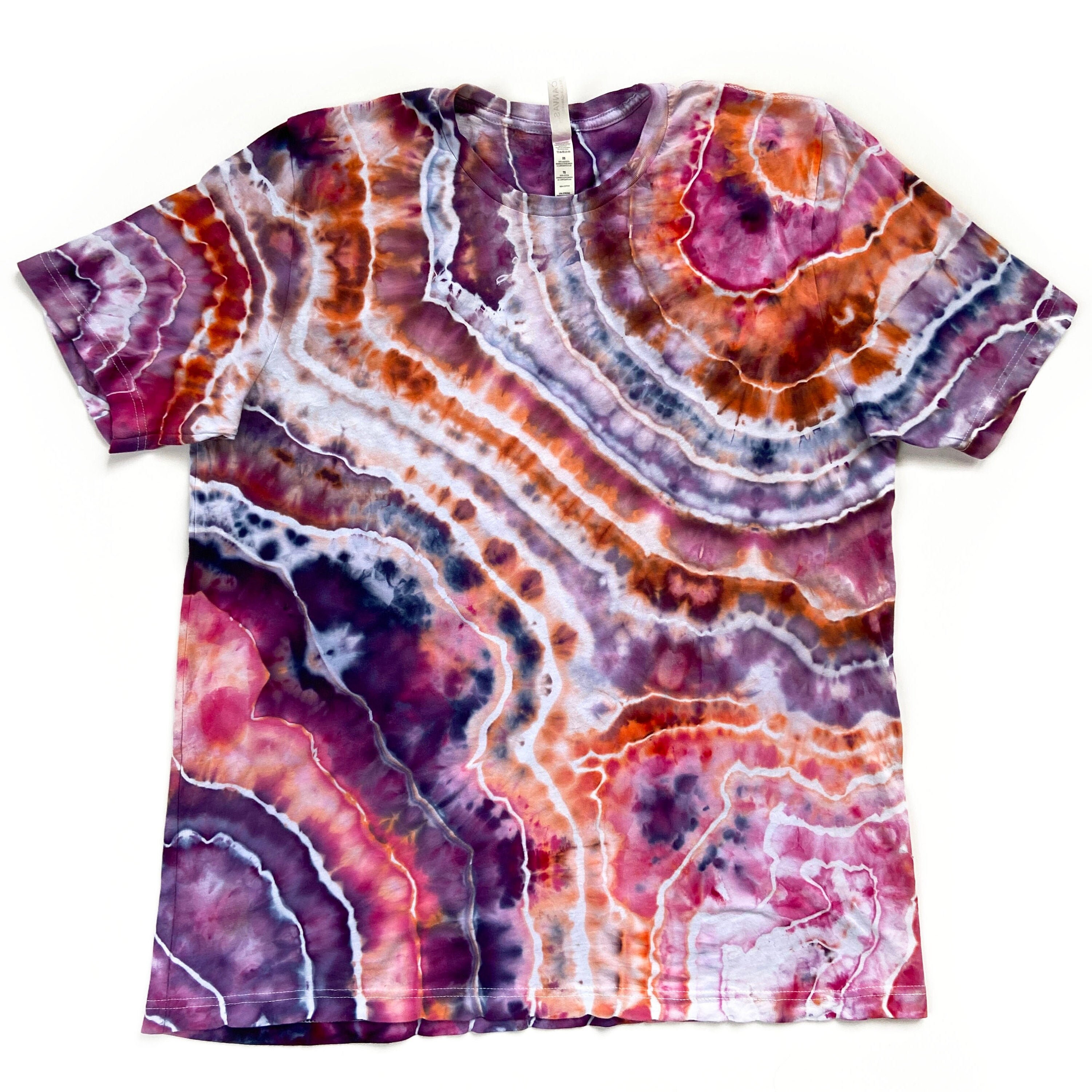 Geode Tie Dye T-Shirt Short Sleeve Ice Dye Orange Adult Pink Large Hand Dyed Unisex Cotton Bright Colors Hippie