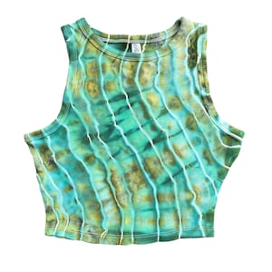 Tie-dye Crop Top / Small / Ribbed Tank / Geode / Ice Dye / Festival Outfit / Cotton / Hippie / Green / Turquoise / Earthy / Rave / Agate