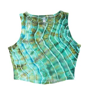 Tie-dye Crop Top / Large / Ribbed Tank / Geode / Ice Dye / Festival Outfit / Cotton / Hippie / Green / Blue / Earthy / Rave / Agate
