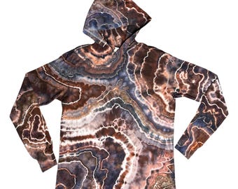 CLEARANCE Geode Tie Dye Hooded Shirt / Medium / Long sleeve / Unisex / Brown / Ice Dye / Hand Dyed / Cotton / Pullover / Lightweight Hoodie