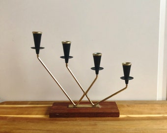 Brass teak Advent Candleholder, made in Sweden, elegant and slim Christmas candleholder