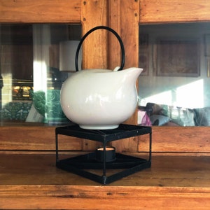 Swedish Black Iron Kettle Warmer, teapot stand with candle, black iron heater for pots and pans