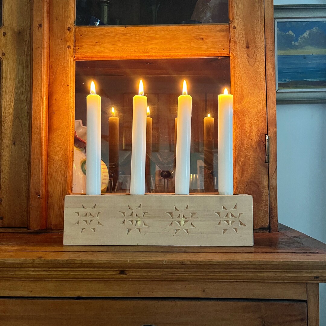 Advent Candlestick Rustic Wooden Made in Sweden Christmas Etsy