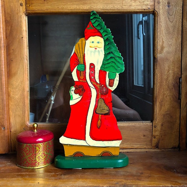 CHRISTMAS Scandinavian European Vintage Item / Large Santa, handpainted standing wooden Santa Claus,