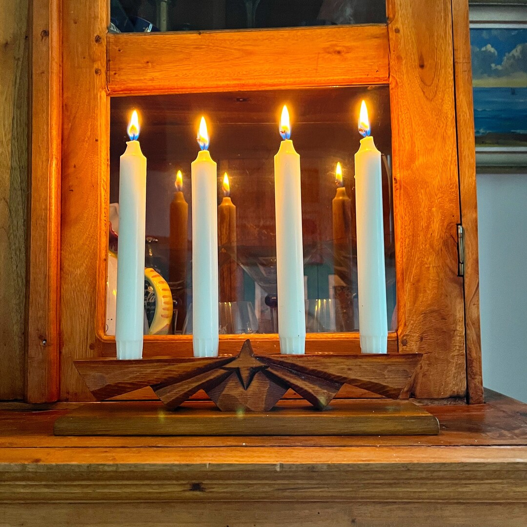Advent Candlestick 1950s Rustic Wooden Made in Sweden Etsy