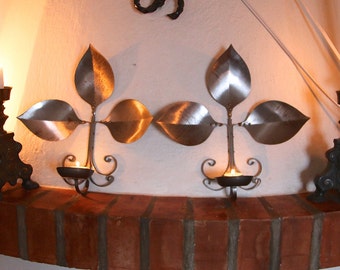 Wall Scones, Set of 2 Swedish Rustic Retro Candle holders, Iron Candleholders, 1960's