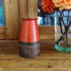 Mid century vase, Danish 1960s pottery, Scandinavian pottery, made in Denmark, orange terracotta vase,