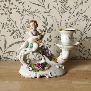 Von SCHIERHOLZ porcelana Dresde Alemania Candelabro con ángel,