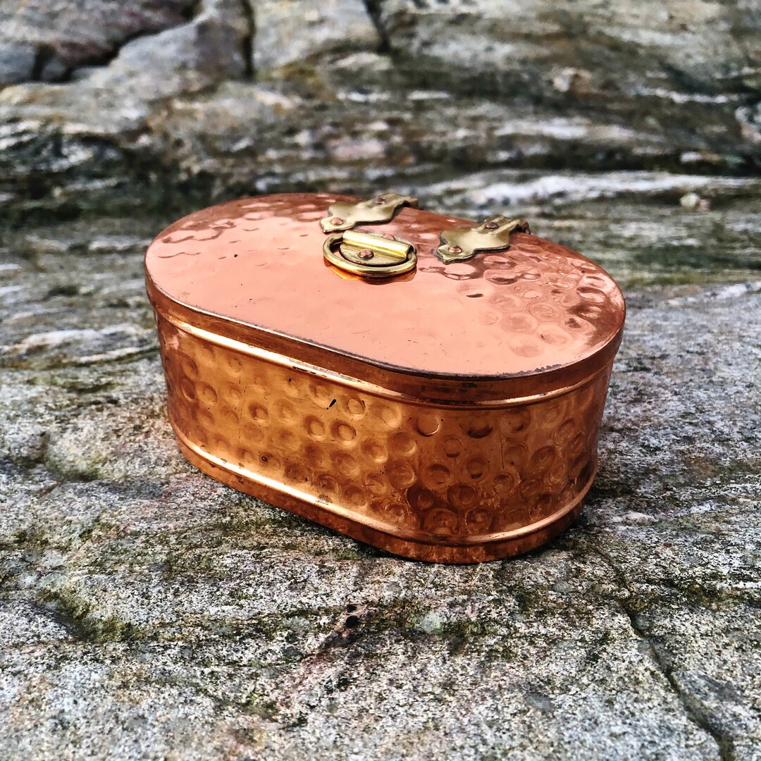 Swedish Hammered Copper Box, Rustic Oval Lidded Metal Jewelry Box, Made ...
