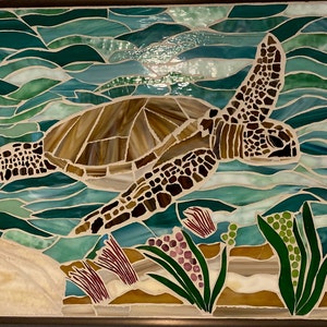 Glass Mosaic Turtle measures L 32&quot; x H 24&quot;.