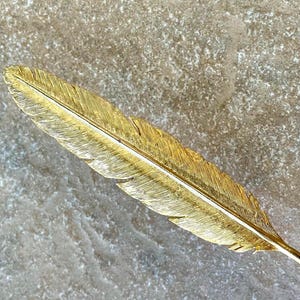 Vintage Tancer II Signed Feather Brooch, Gold Tone, 1980s #49
