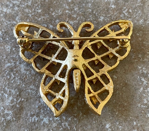 Crown Trifari Gold Tone Butterfly Brooch, Vintage… - image 3