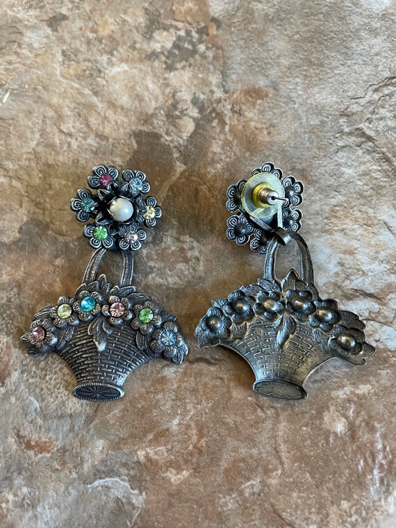 Banana Bob Flower Basket Pierced Earrings, Vintag… - image 3