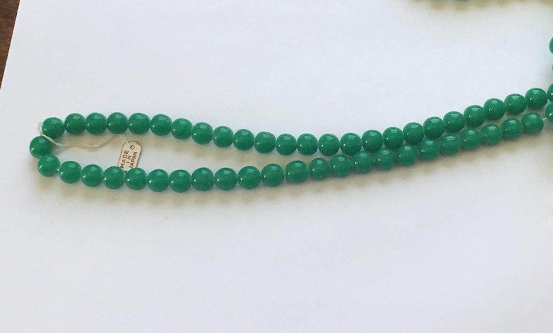 Vintage Green Glass Beads 10MM Green Jade Glass Beads Post World War II 4 Strands New Old Stock