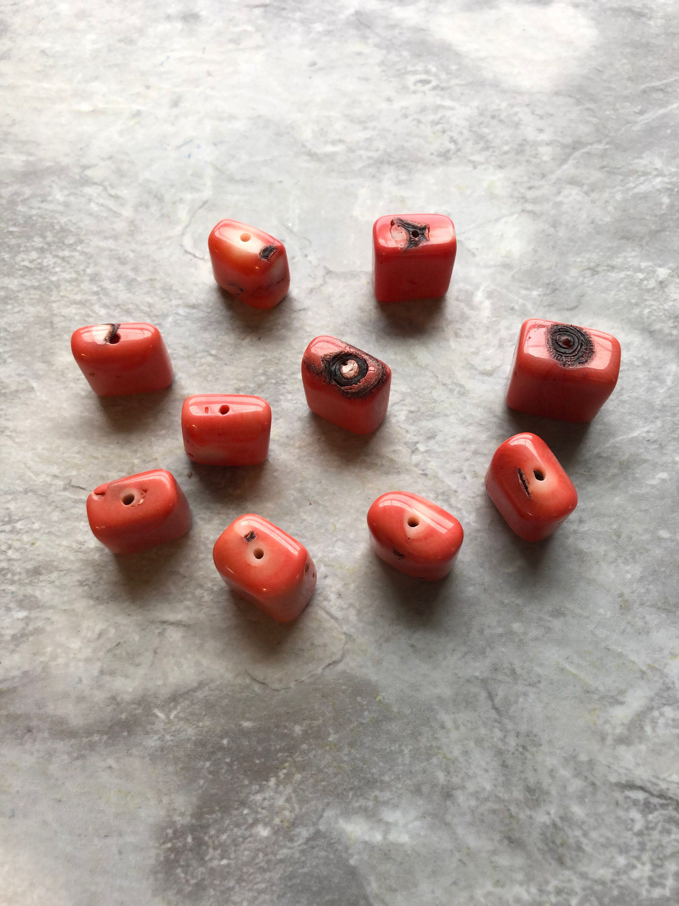 Pink Bamboo Coral Beads, Square Cushion, Puffy Beads, Ocean Pink Bamboo Coral Beads, Square Cushion, Puffy Beads, Ocean