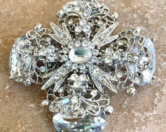 Vintage Rhinestone Cross Maltese Brooch #50