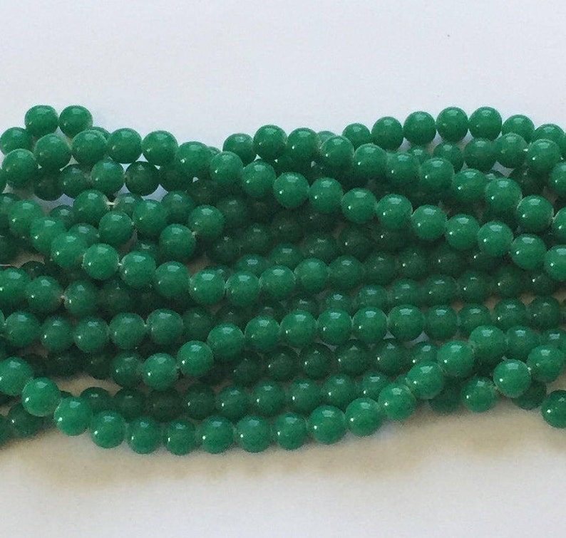 Vintage Green Glass Beads 10MM Green Jade Glass Beads Post World War II 4 Strands New Old Stock