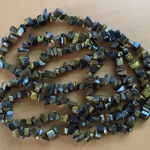 Tiger Eye Chip Strand: Natural Gemstone Nugget Beads, 14 Inch