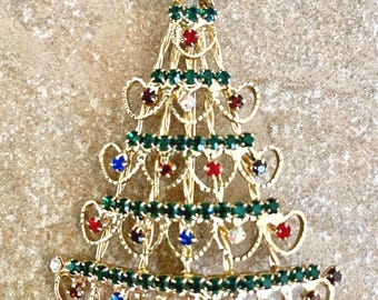 Rhinestone Heart Vintage Christmas Tree Brooch: Item # 17