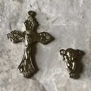 Silver Tone Rosary Parts: Crucifix & Mary Centerpiece - 11 Sets